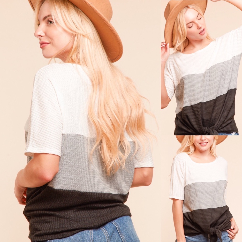 NWT Boutique color block waffle tie top S - M - L - Picture 5 of 6
